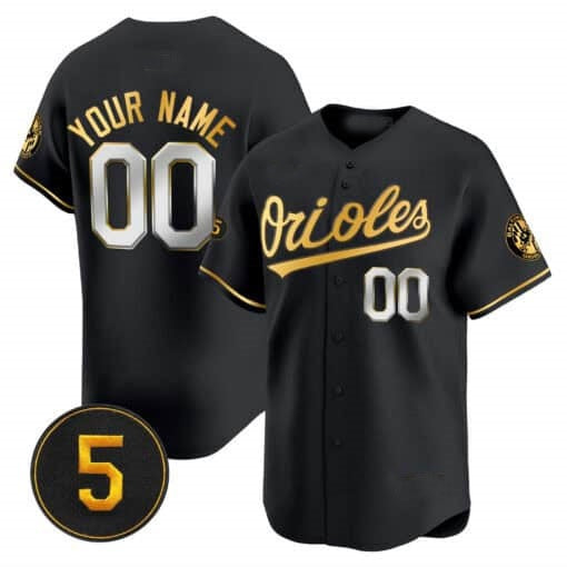 Custom Baltimore Orioles Robinson Patch Vapor Premier Limited Jersey ¨C All Stitched-Black Gold Jereymy