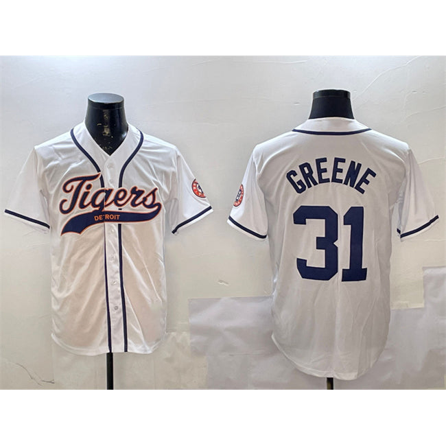 Detroit Tigers #31 Riley Greene White Jereymy With Patch Cool Base Stitched Jersey