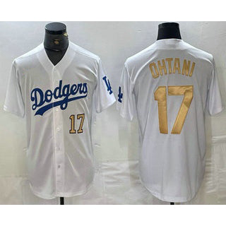 Los Angeles Dodgers #17 Shohei Ohtani Number White Gold Jereymy Stitched Cool Base Jerseys