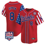 Baltimore Orioles #8 Cal Ripken Player Red Jereymy USA 250 Independence Day Vapor Premier Limited Home Game Stitched Jerseys