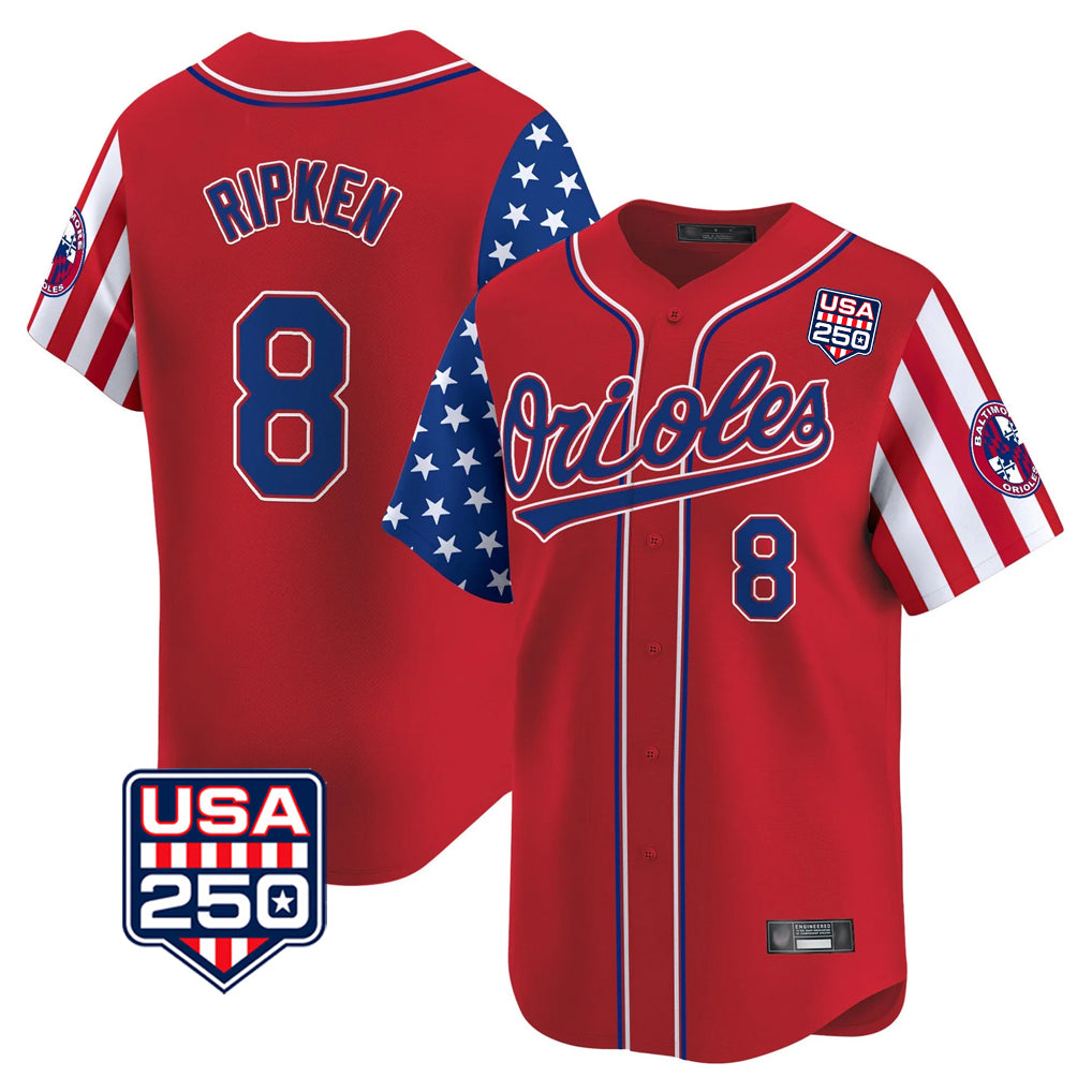 Baltimore Orioles #8 Cal Ripken Player Red Jereymy USA 250 Independence Day Vapor Premier Limited Home Game Stitched Jerseys