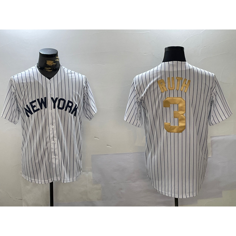 New York Yankees #3 Babe Ruth White Jereymy Pinstripe Fashion Cool Base Jersey 2