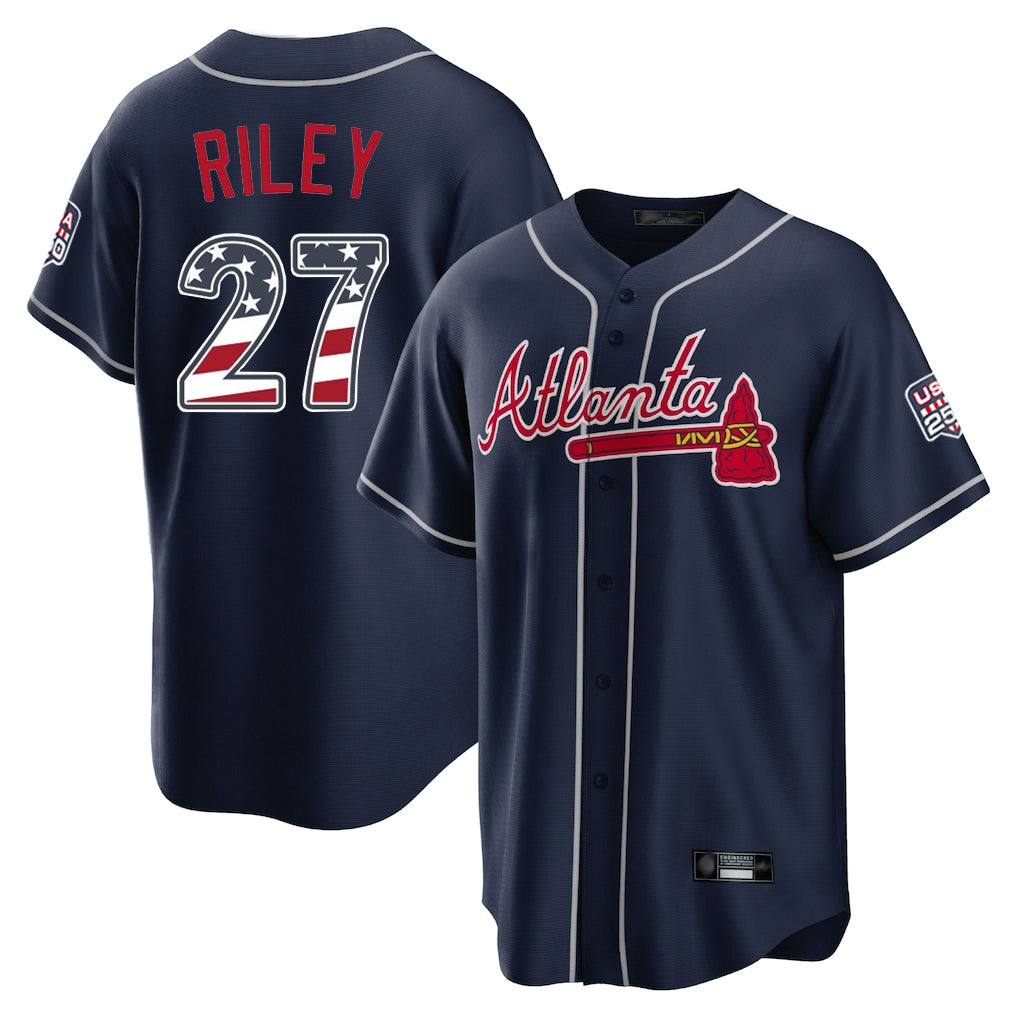 Atlanta Braves #27 Austin Riley Player Navy Jereymy USA 250 Fourth Of July Limited Home Game Stitched Jerseys