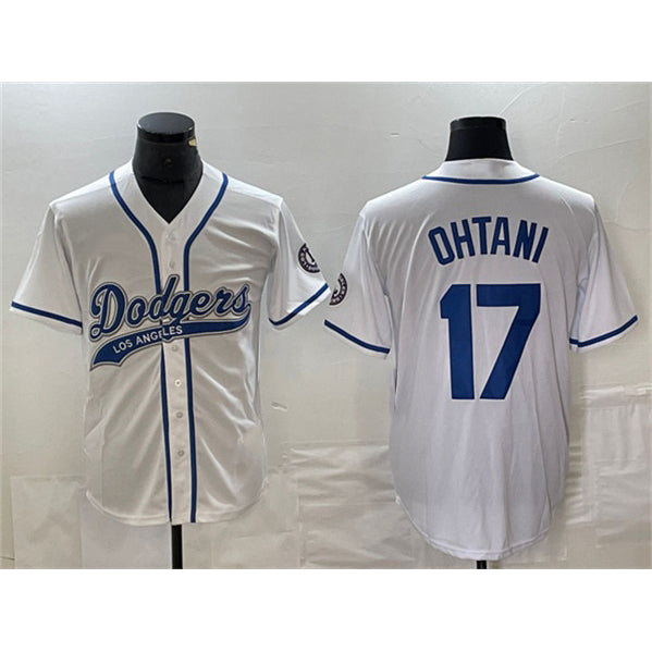 Los Angeles Dodgers #17 Shohei Ohtani White Jereymy Cool Base With Patch Stitched Jersey
