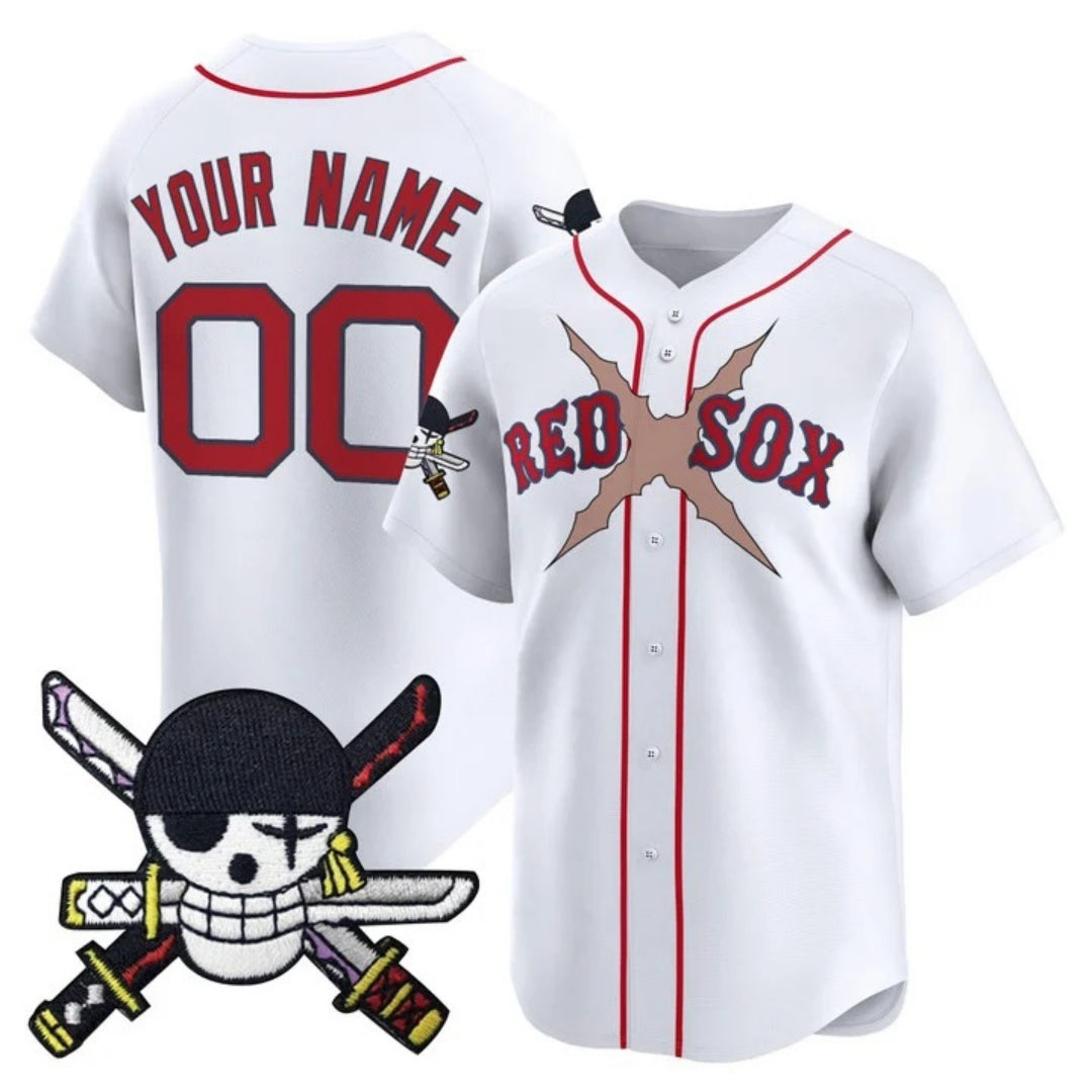 Custom Boston Red Sox x One Piece White Jereymy Zoro Patch Vapor Premier Limited Jersey - Stitched