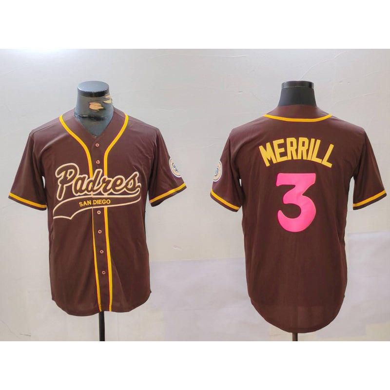 San Diego Padres #3 Jackson Merrill Brown Jereymy Cool Base Stitched Jerseys