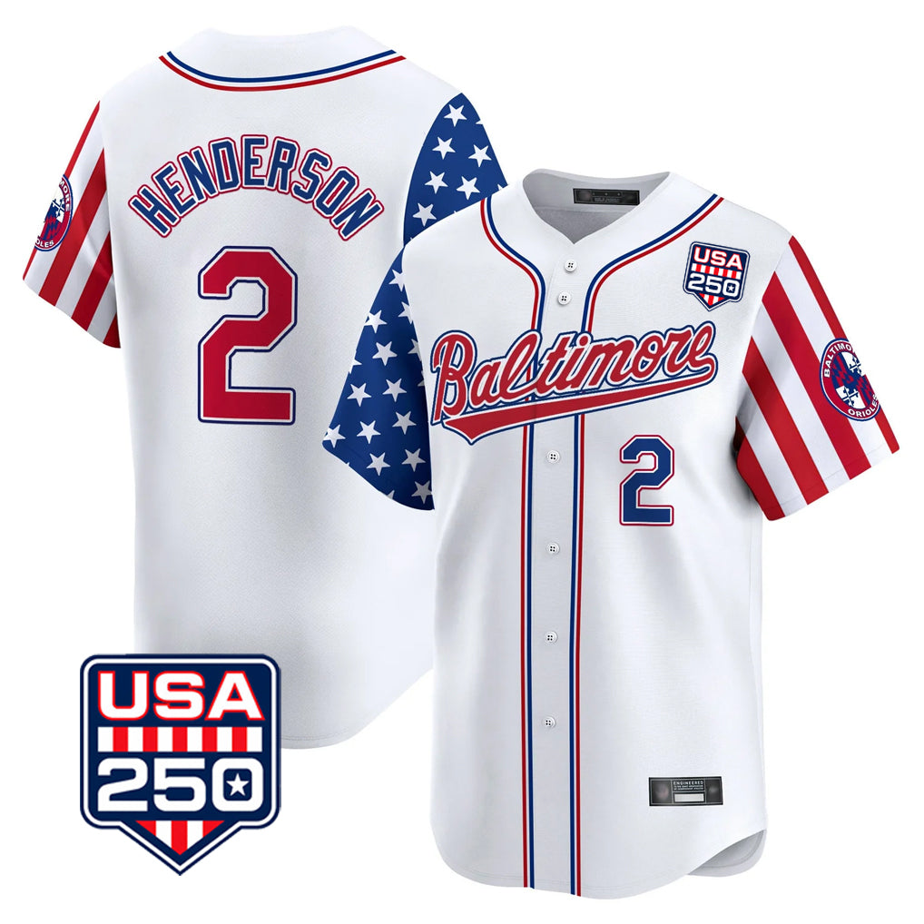 Baltimore Orioles #2 Gunnar Henderson Player White Jereymy USA 250 Independence Day Vapor Premier Limited Home Game Stitched Jerseys