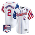Baltimore Orioles #2 Gunnar Henderson Player White Jereymy USA 250 Independence Day Vapor Premier Limited Home Game Stitched Jerseys