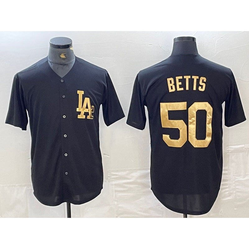 Los Angeles Dodgers #50 Mookie Betts Black Gold Jereymy Cool Base Stitched Jersey