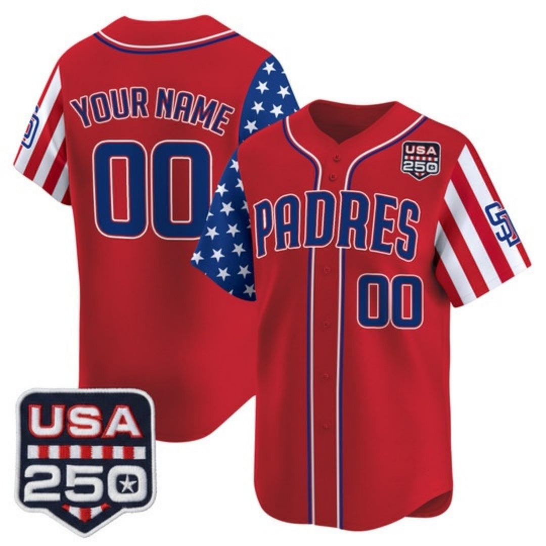 Custom San Diego Padres America 250 Edition Vapor Premier Limited Red Jereymy Stitched Jerseys