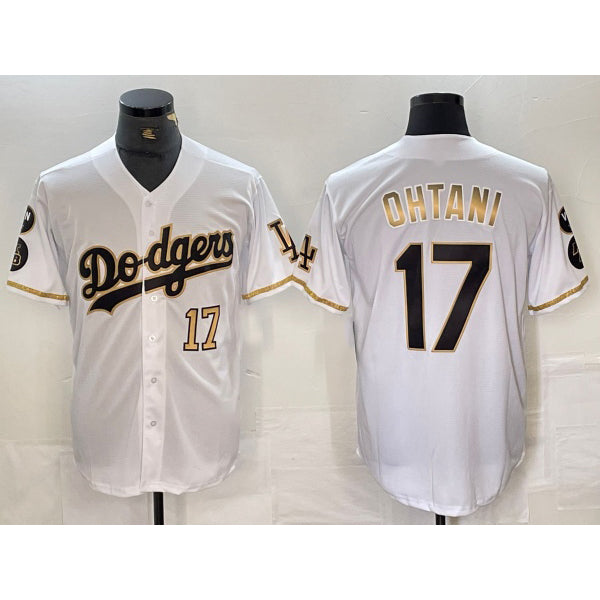 Los Angeles Dodgers #17 Shohei Ohtani Number White Gold Jereymy Fashion Stitched Cool Base Limited Jersey 2