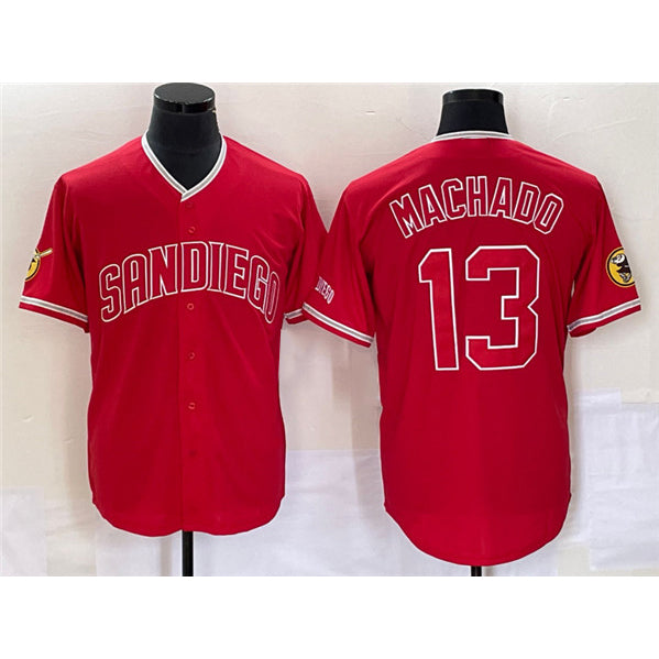 San Diego Padres #13 Manny Machado Red Jereymy Cool Base Stitched Jersey
