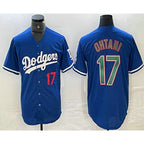 Los Angeles Dodgers #17 Shohei Ohtani Number Blue Green Jereymy Stitched Cool Base Jersey 2