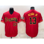 Atlanta Braves #13 Ronald Acuna Jr Red Gold Jereymy World Series Champions Program Cool Base Stitched Jersey