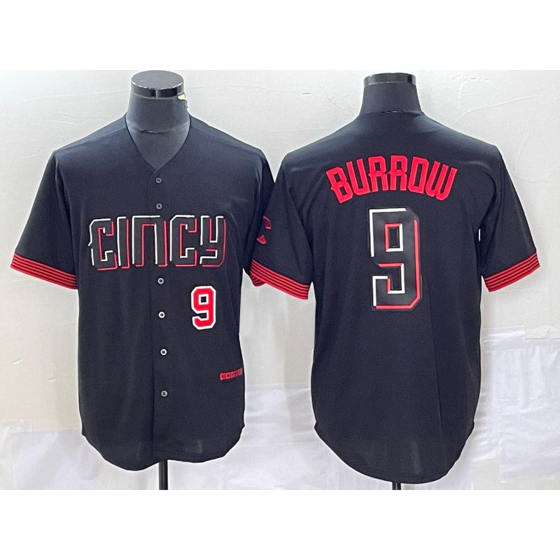 Cincinnati Reds #9 Joe Burrow Number Black Jereymy 2023 City Connect Cool Base Stitched Jersey 3