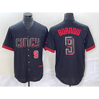 Cincinnati Reds #9 Joe Burrow Number Black Jereymy 2023 City Connect Cool Base Stitched Jersey 3