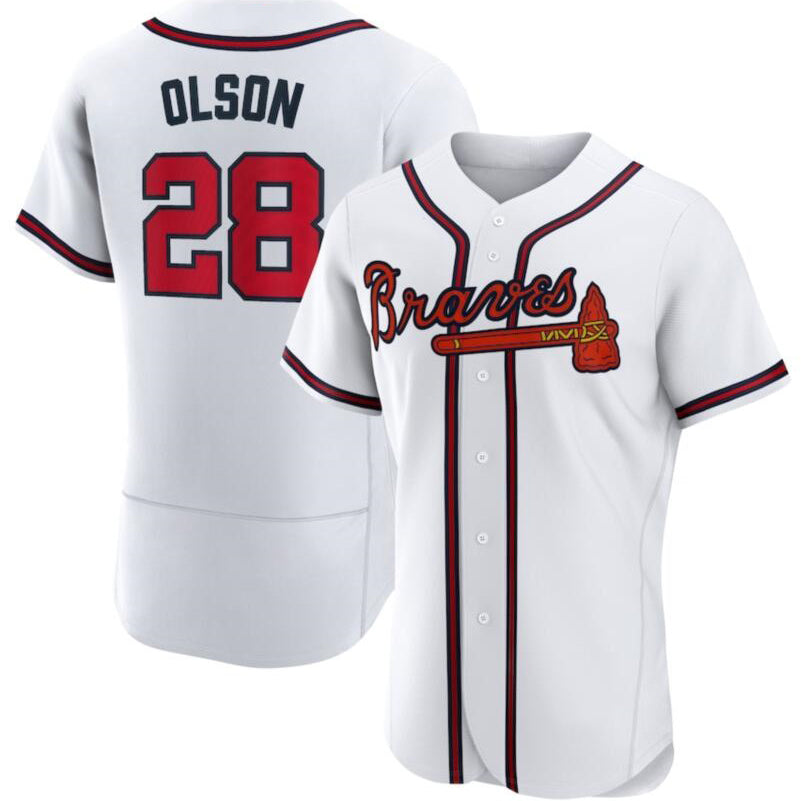 Atlanta Braves 28 Matt Olson White Jereymy Flex base Jersey