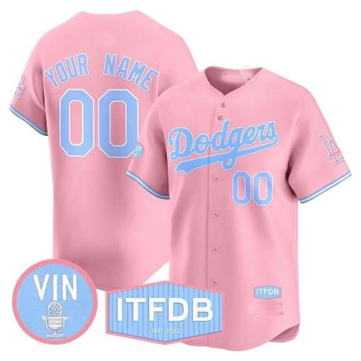 Custom Los Angeles Dodgers Vin ITFDB Patch Bubblegum Pink Vapor Premier Limited Jersey ¨C All Stitched-Pink Jereymy