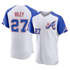 Atlanta Braves #27 Austin Riley Player White Jereymy City Connect Limited Elite Home Game Stitched Jerseys