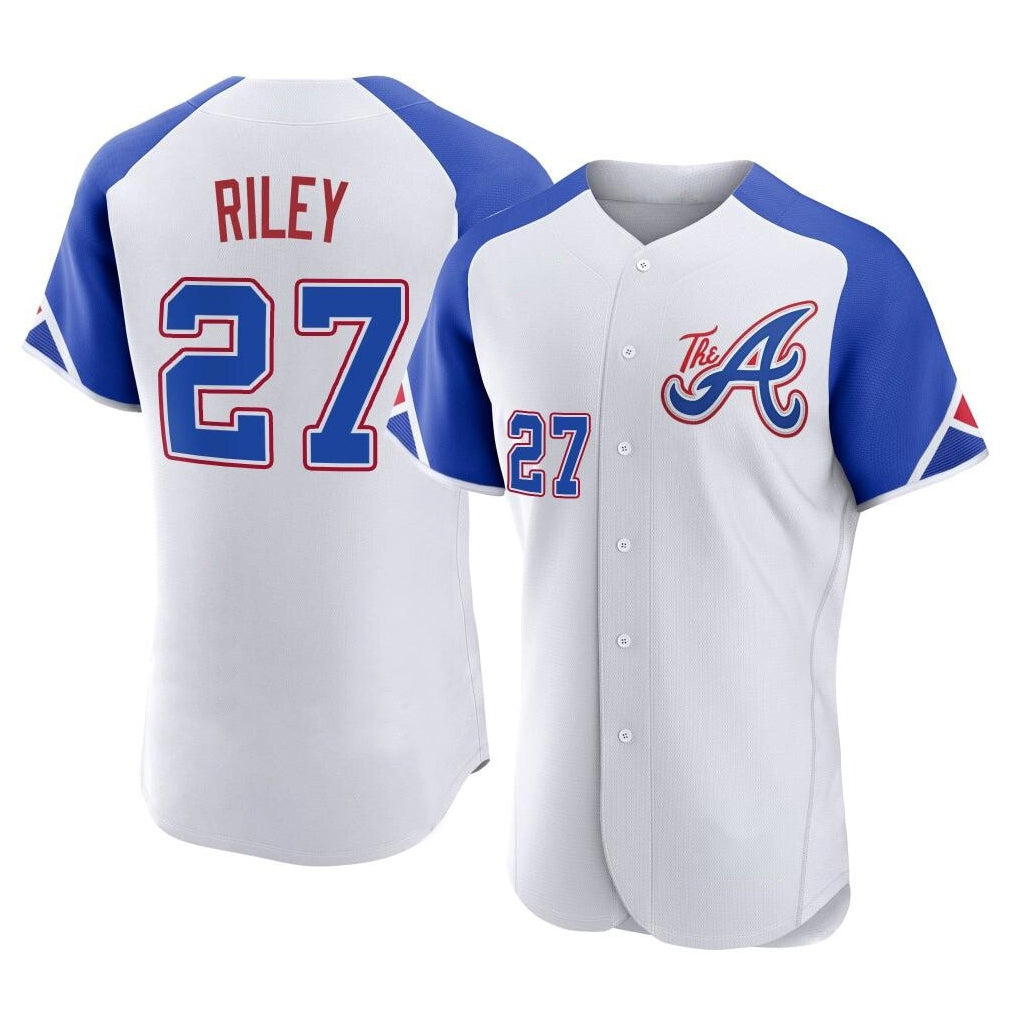 Atlanta Braves #27 Austin Riley Player White Jereymy City Connect Limited Elite Home Game Stitched Jerseys