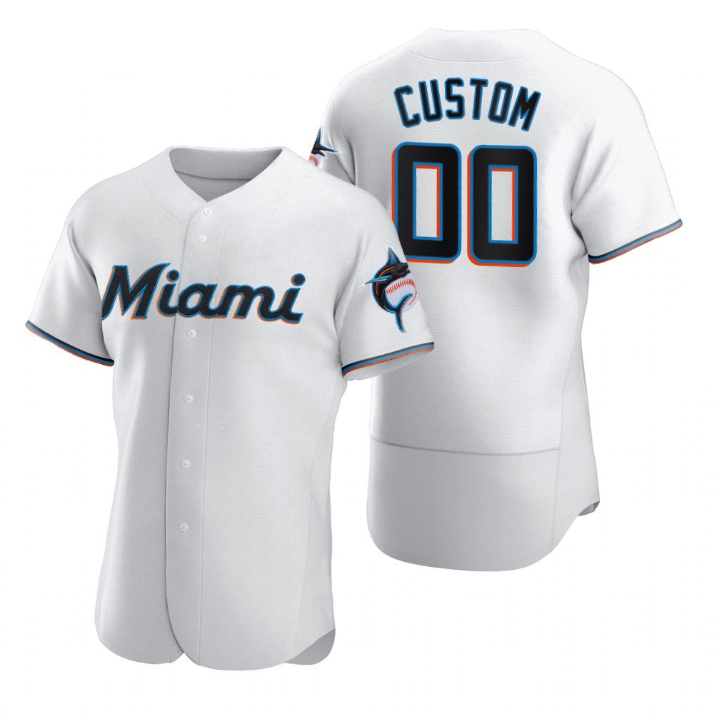 Custom Miami Marlins White Jereymy 2020 Stitched Flex Base Jersey
