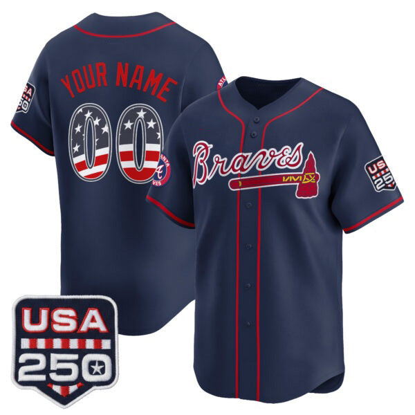 Custom Atlanta Braves Navy Jereymy USA 250 Fourth of July Vapor Premier Limited Jersey ¨C All Stitched