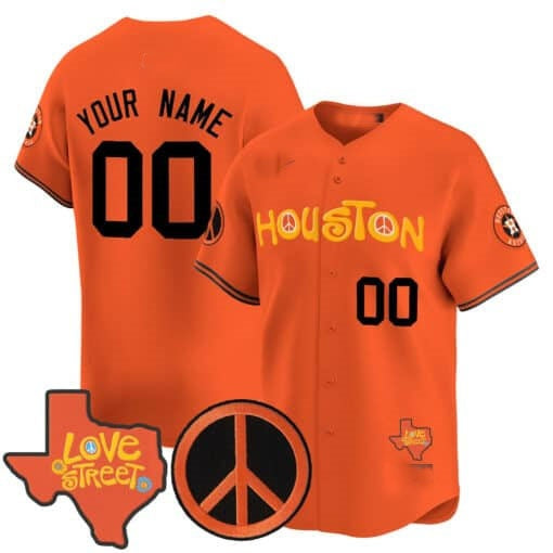 Custom Houston Astros Love Street & Peace Sign Patch Vapor Premier Limited Jersey V2-Orange Jereymy