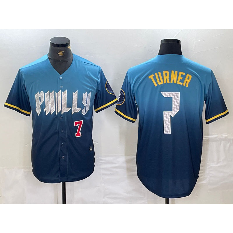 Philadelphia Phillies #7 Trea Turner Number Blue Jereymy 2024 City Connect Limited Stitched Jerseys