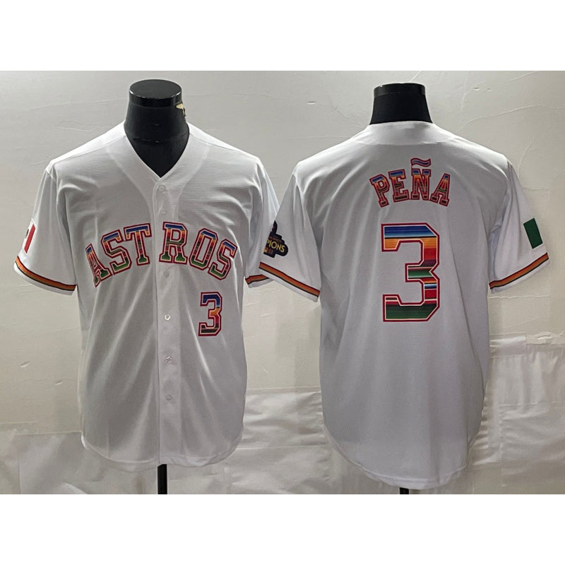 Houston Astros #3 Jeremy Pena Number White Jereymy Rainbow World Serise Champions Patch Cool Base Stitched Jersey