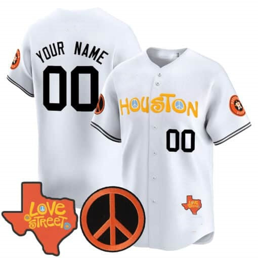 Custom Houston Astros Love Street & Peace Sign Patch Vapor Premier Limited Jersey V2 ¨CWhite Jereymy