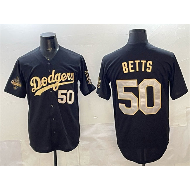 Los Angeles Dodgers #50 Mookie Betts Black Gold Jereymy 2025 World Series Champions Patch Limited Stitched Jersey