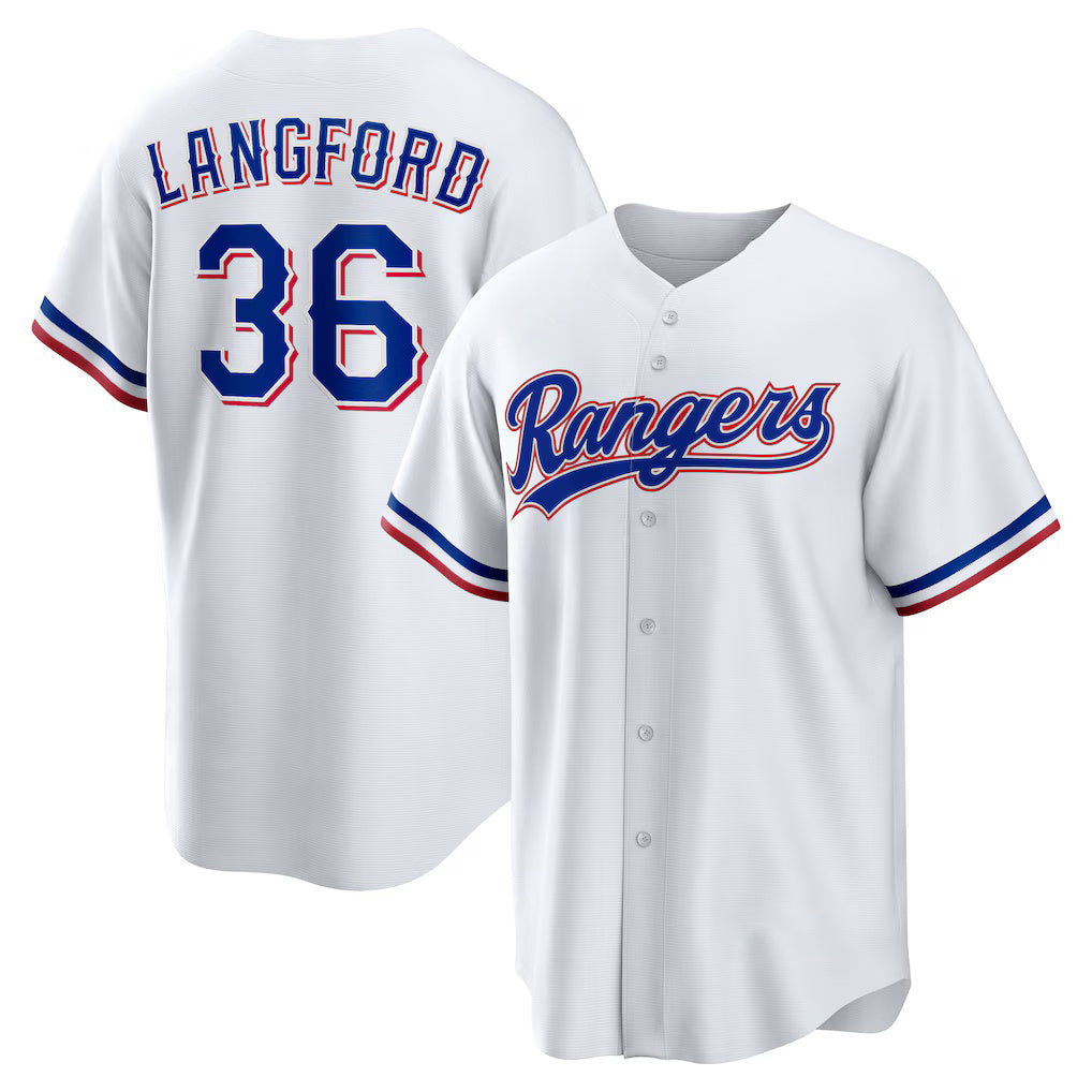 Texas Rangers #36 Wyatt Langford White Jereymy Home Replica Jersey