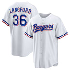 Texas Rangers #36 Wyatt Langford White Jereymy Home Replica Jersey