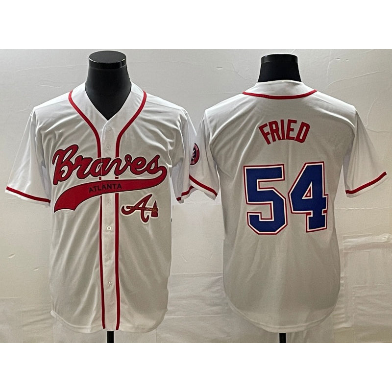 Atlanta Braves #54 Max Fried White Jereymy Cool Base With Patch Stitched Jersey 2