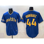 Seattle Mariners #44 Julio Rodr¨ªguez Royal Jereymy With 2025 AL West Division Champions Patch City Connect Limited Stitched Jersey