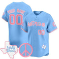 Custom Houston Astros Love Street & Peace Sign Patch Bubblegum Pink Vapor Premier Limited Jersey ¨C All Stitched Blue Jereymy