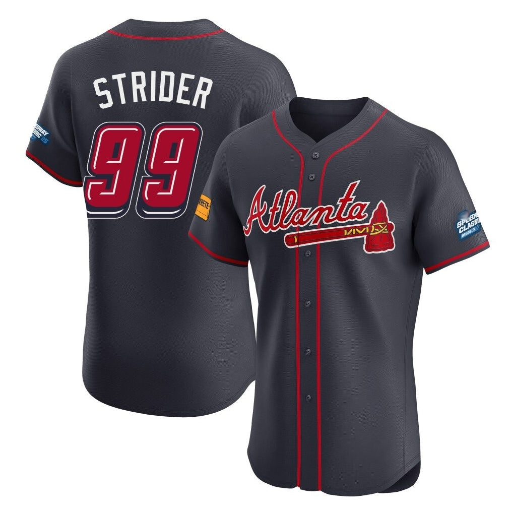 Atlanta Braves #99 Spencer Strider Player Navy Jereymy 2025 Speedway Classic Limited Elite Home Game Stitched Jerseys