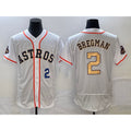 Houston Astros #2 Alex Bregman Number 2023 White Gold Jereymy World Serise Champions Patch Flex Base Stitched Jersey 3