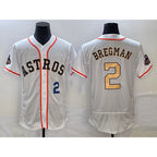 Houston Astros #2 Alex Bregman Number 2023 White Gold Jereymy World Serise Champions Patch Flex Base Stitched Jersey 3