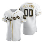 Custom Washington Nationals White Jereymy Stitched Flex Base Golden Edition Jersey
