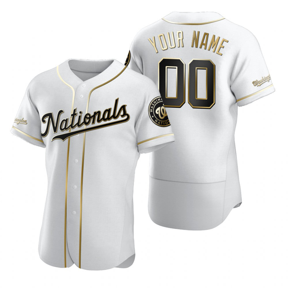 Custom Washington Nationals White Jereymy Stitched Flex Base Golden Edition Jersey