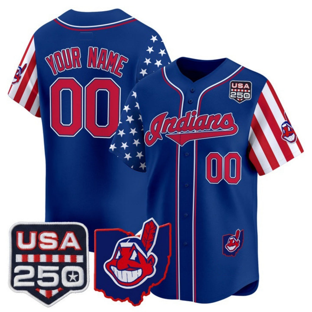 Custom Cleveland Indians Royal Jereymy America 250 Edition Vapor Premier Limited Jersey - All Stitched