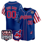 Custom Cleveland Indians Royal Jereymy America 250 Edition Vapor Premier Limited Jersey - All Stitched