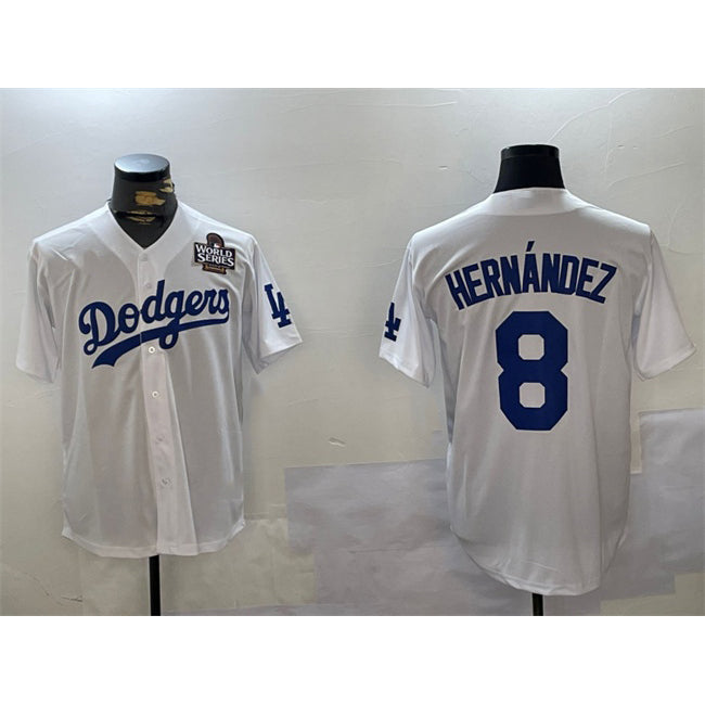 Los Angeles Dodgers #8 Enrique Hern¨¢ndez White Jereymy 2024 World Series Cool Base Stitched Jersey
