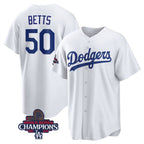 Los Angeles Dodgers #50 Mookie Betts White Jereymy 2024 World Series Champions Cool Base Stitched Jersey