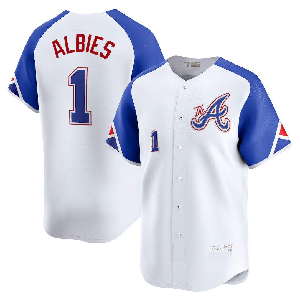 Atlanta Braves #1 Ozzie Albies White Jereymy City Connect Limited Player Jersey