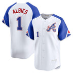 Atlanta Braves #1 Ozzie Albies White Jereymy City Connect Limited Player Jersey