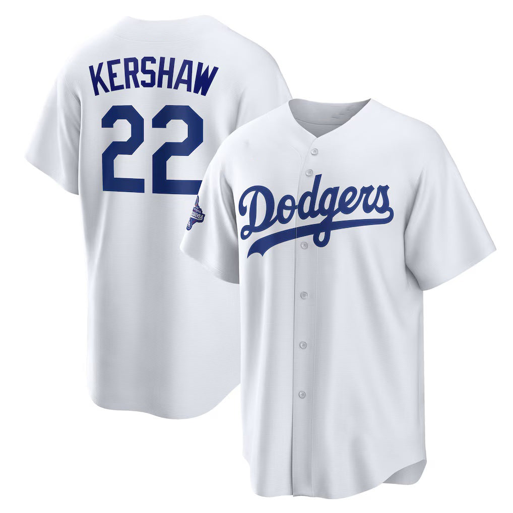 Los Angeles Dodgers #22 Clayton Kershaw White Jereymy Home 2025 World Series Champions Replica Jersey