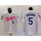 Los Angeles Dodgers #5 Freddie Freeman White Pink Jereymy Vin & Kobe Patch Stitched Jersey1