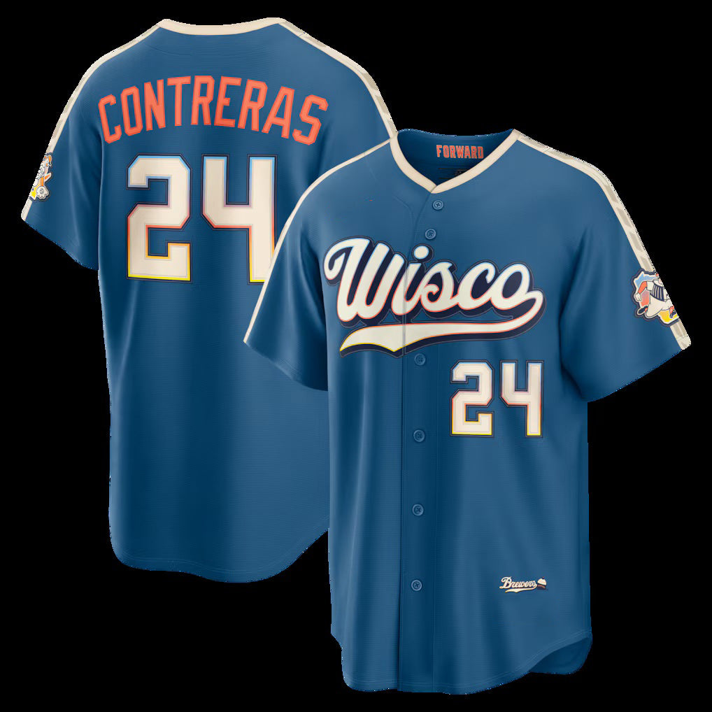 Milwaukee Brewers #24 William Contreras Mineral Blue Jereymy 2026 City Connect Stadium Jersey